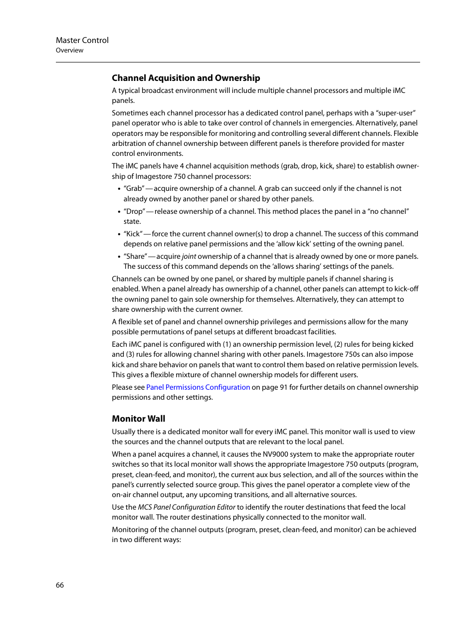 Channel acquisition and ownership monitor wall, Channel acquisition and ownership, Monitor wall | Grass Valley Imagestore 750 v.3.0.1 User Manual | Page 82 / 273