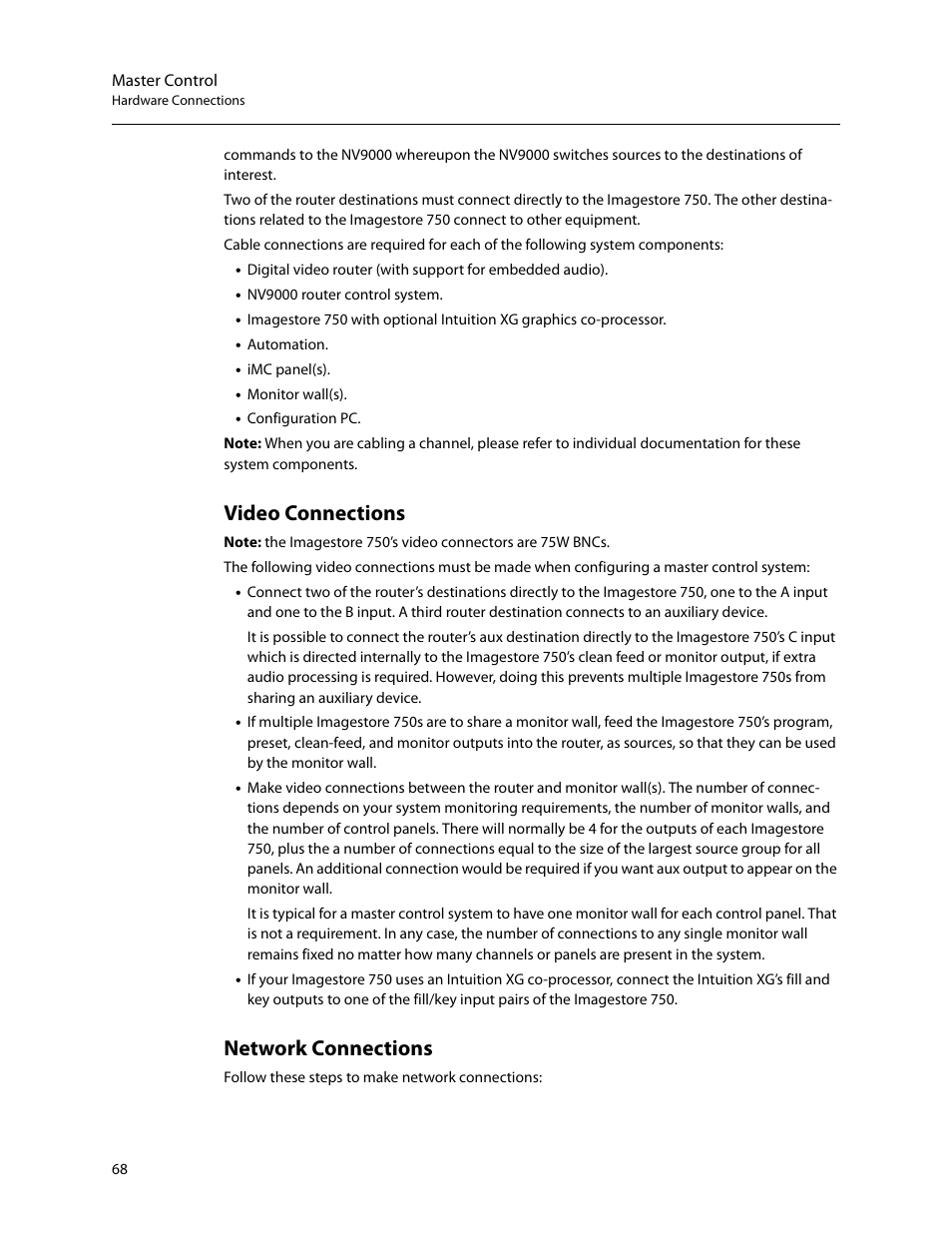 Video connections, Network connections, Video connections network connections | Grass Valley Imagestore 750 v.3.0.1 User Manual | Page 84 / 273