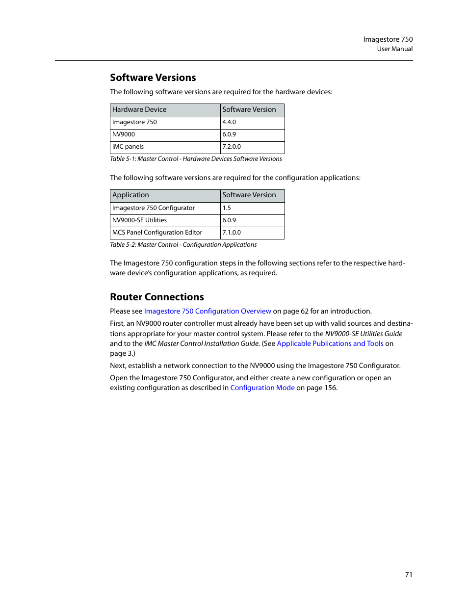 Software versions, Router connections, Software versions router connections | Grass Valley Imagestore 750 v.3.0.1 User Manual | Page 87 / 273