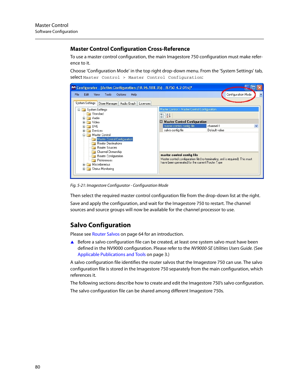 Salvo configuration, Master control configuration cross-reference | Grass Valley Imagestore 750 v.3.0.1 User Manual | Page 96 / 273
