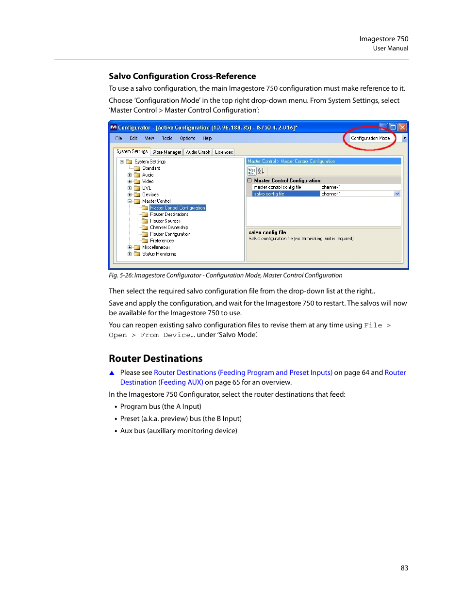 Router destinations, Salvo configuration cross-reference | Grass Valley Imagestore 750 v.3.0.1 User Manual | Page 99 / 273