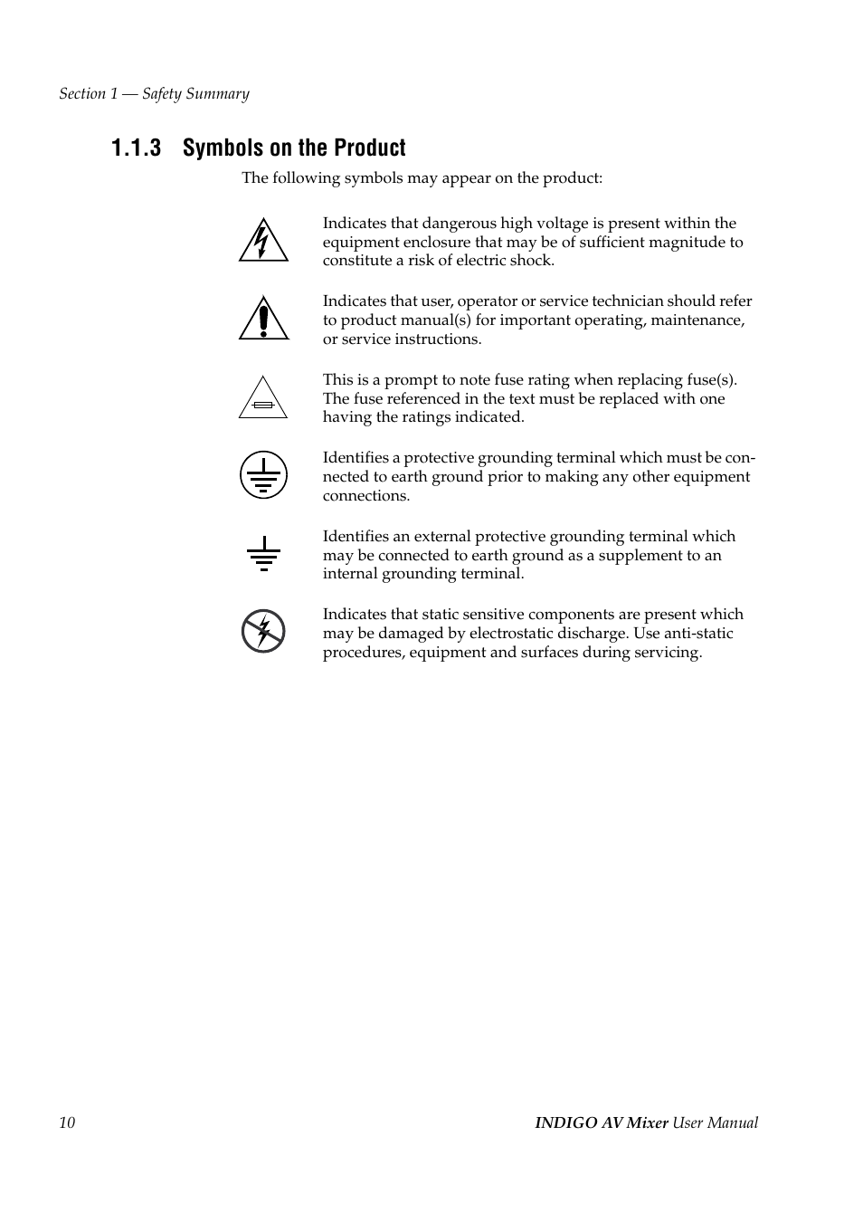 3 symbols on the product, Symbols on the product | Grass Valley Indigo AV Mixer v.1.2.2 User Manual | Page 10 / 174