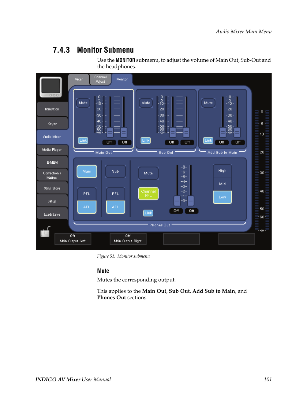3 monitor submenu, Monitor submenu | Grass Valley Indigo AV Mixer v.1.2.2 User Manual | Page 101 / 174