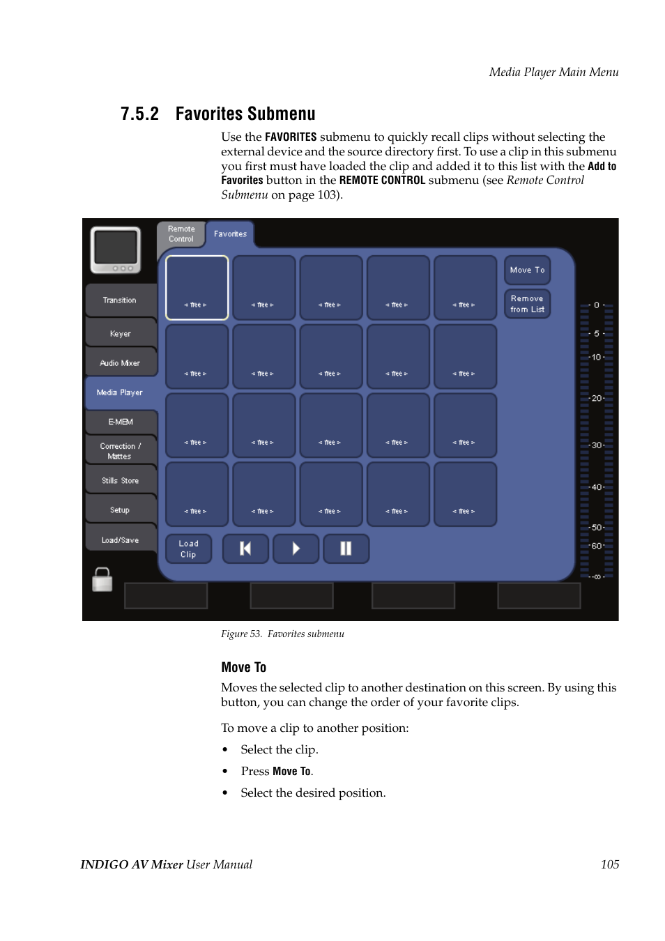 2 favorites submenu, Favorites submenu | Grass Valley Indigo AV Mixer v.1.2.2 User Manual | Page 105 / 174