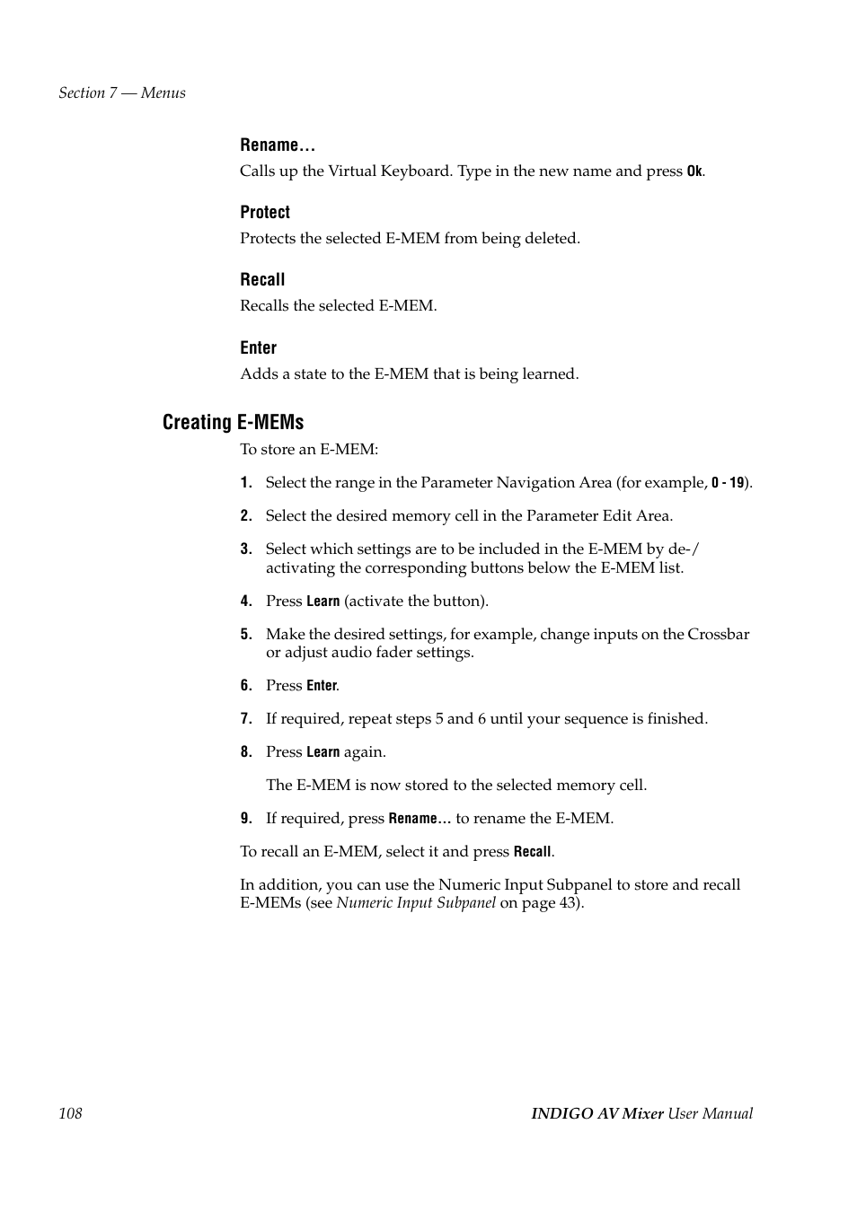 Creating e-mems | Grass Valley Indigo AV Mixer v.1.2.2 User Manual | Page 108 / 174
