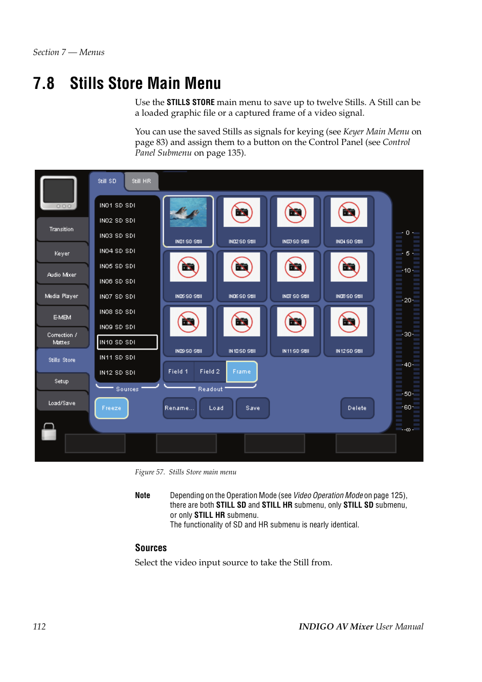 8 stills store main menu, Stills store main menu | Grass Valley Indigo AV Mixer v.1.2.2 User Manual | Page 112 / 174