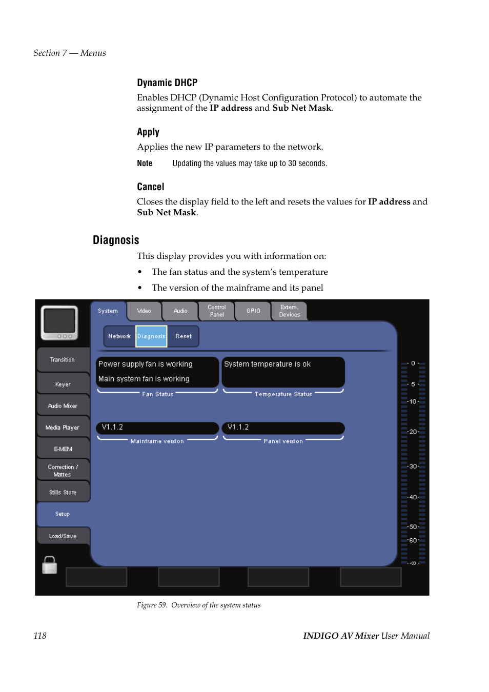 Diagnosis | Grass Valley Indigo AV Mixer v.1.2.2 User Manual | Page 118 / 174