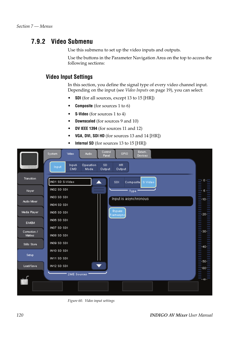 2 video submenu, Video submenu, Video input settings | Grass Valley Indigo AV Mixer v.1.2.2 User Manual | Page 120 / 174