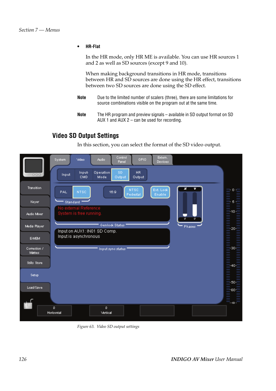 Video sd output settings | Grass Valley Indigo AV Mixer v.1.2.2 User Manual | Page 126 / 174