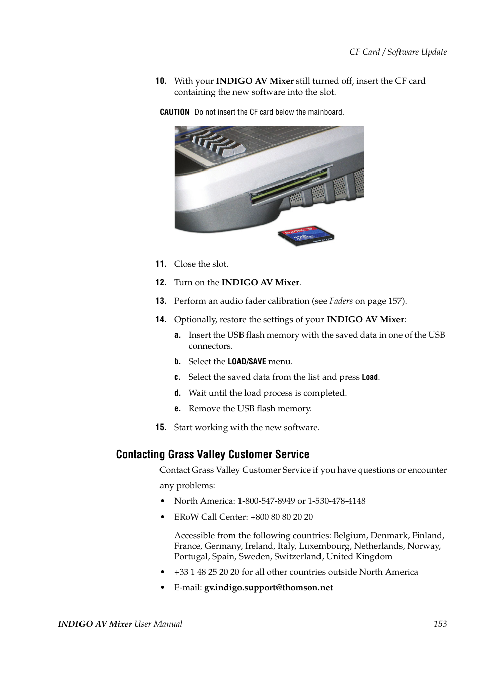 Contacting grass valley customer service | Grass Valley Indigo AV Mixer v.1.2.2 User Manual | Page 153 / 174