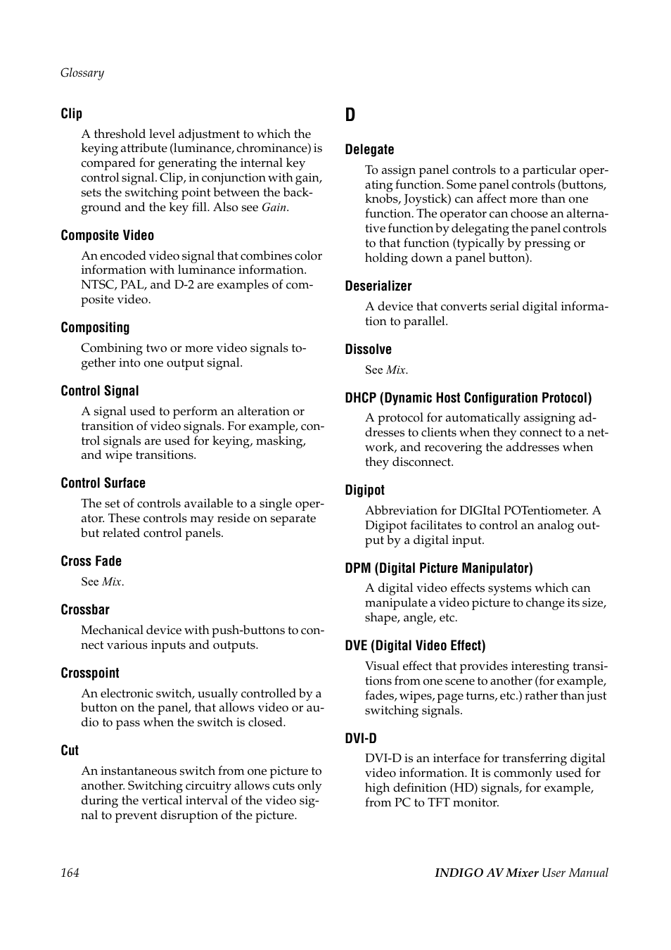 Grass Valley Indigo AV Mixer v.1.2.2 User Manual | Page 164 / 174