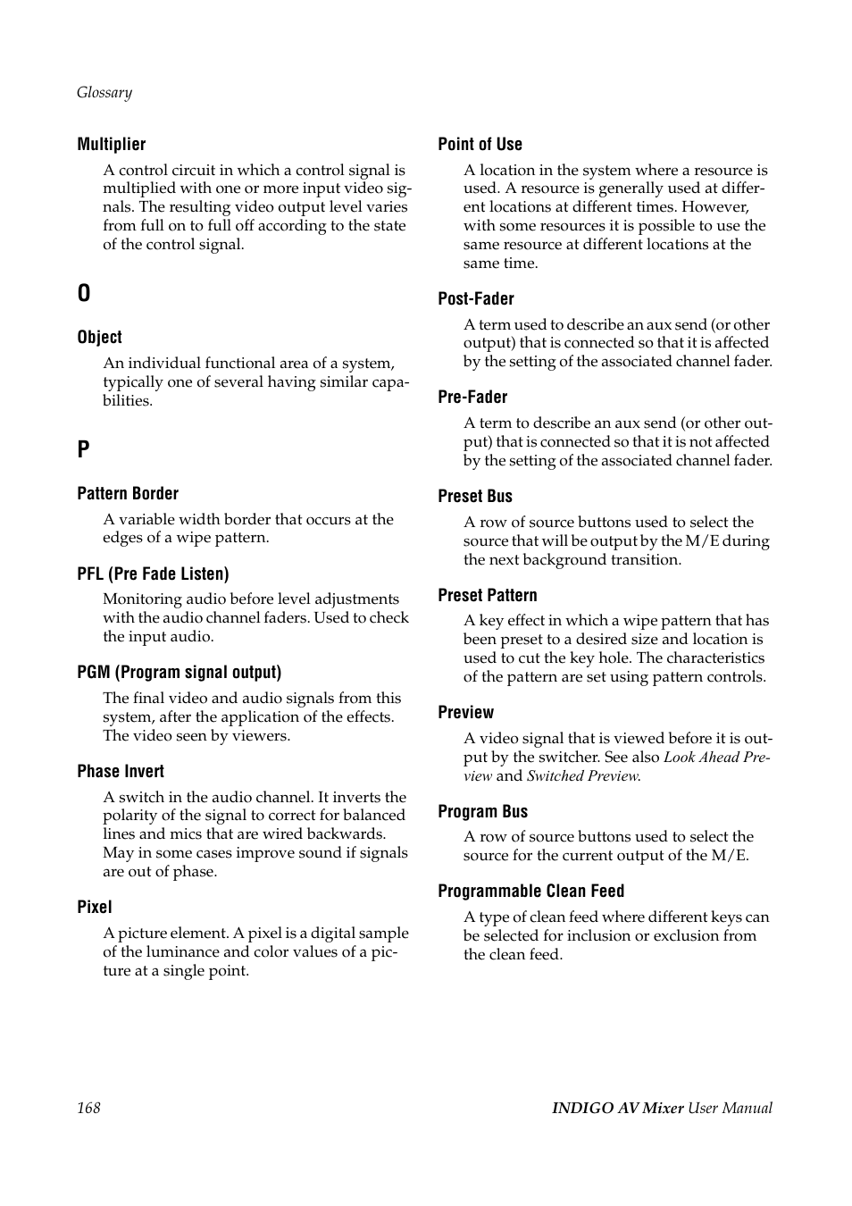 Grass Valley Indigo AV Mixer v.1.2.2 User Manual | Page 168 / 174