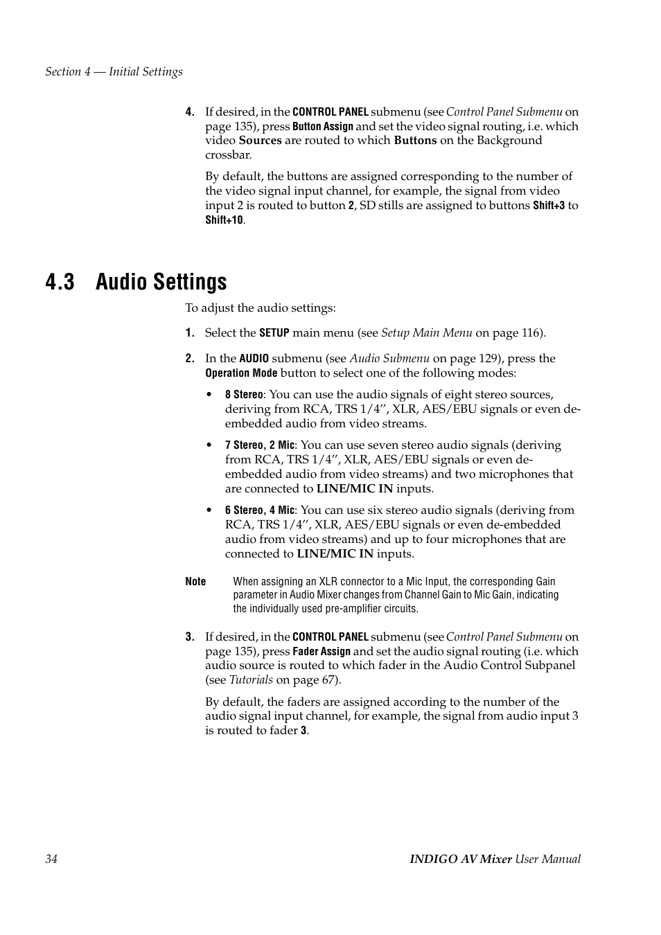 3 audio settings, Audio settings | Grass Valley Indigo AV Mixer v.1.2.2 User Manual | Page 34 / 174