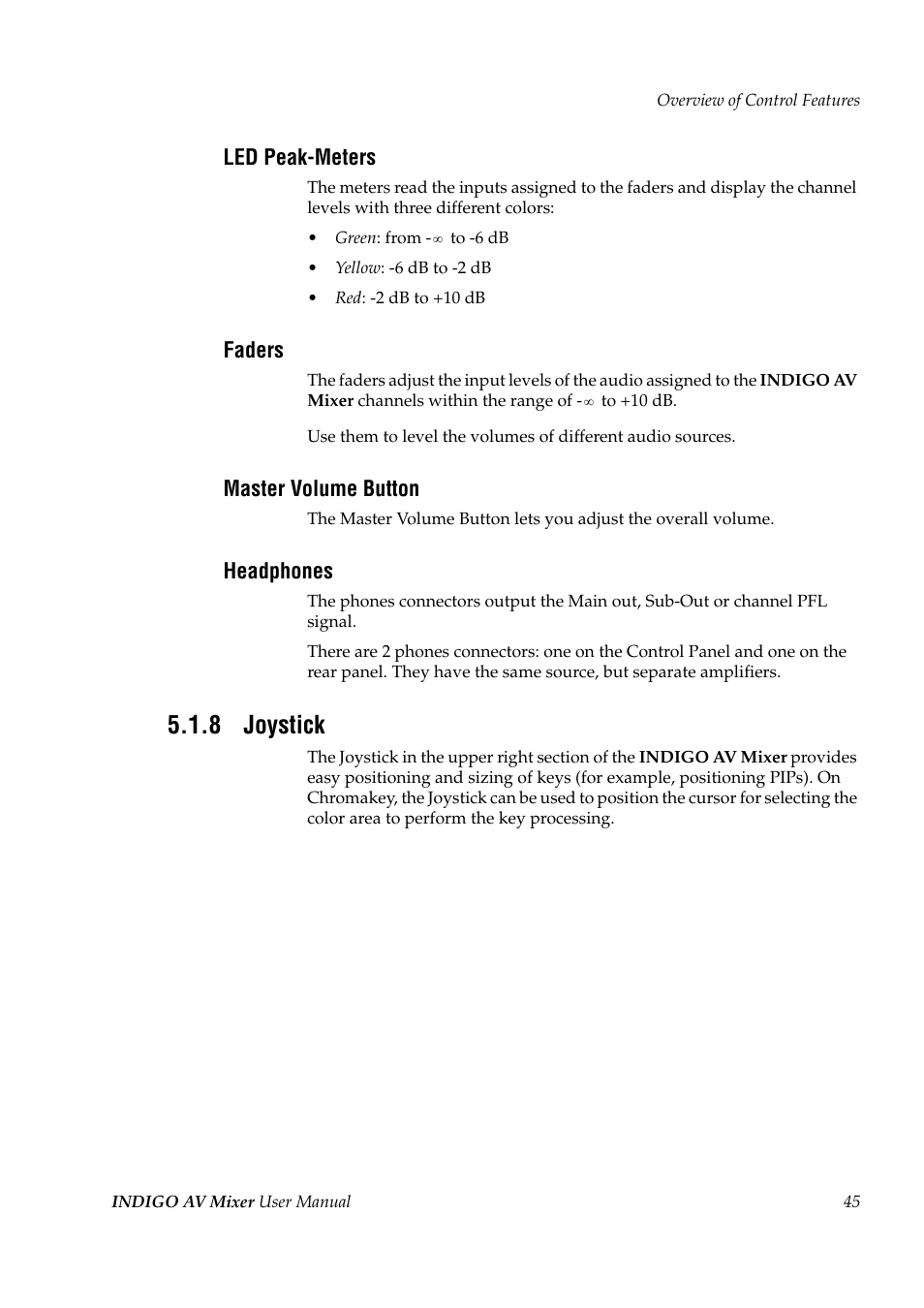 8 joystick, Joystick | Grass Valley Indigo AV Mixer v.1.2.2 User Manual | Page 45 / 174