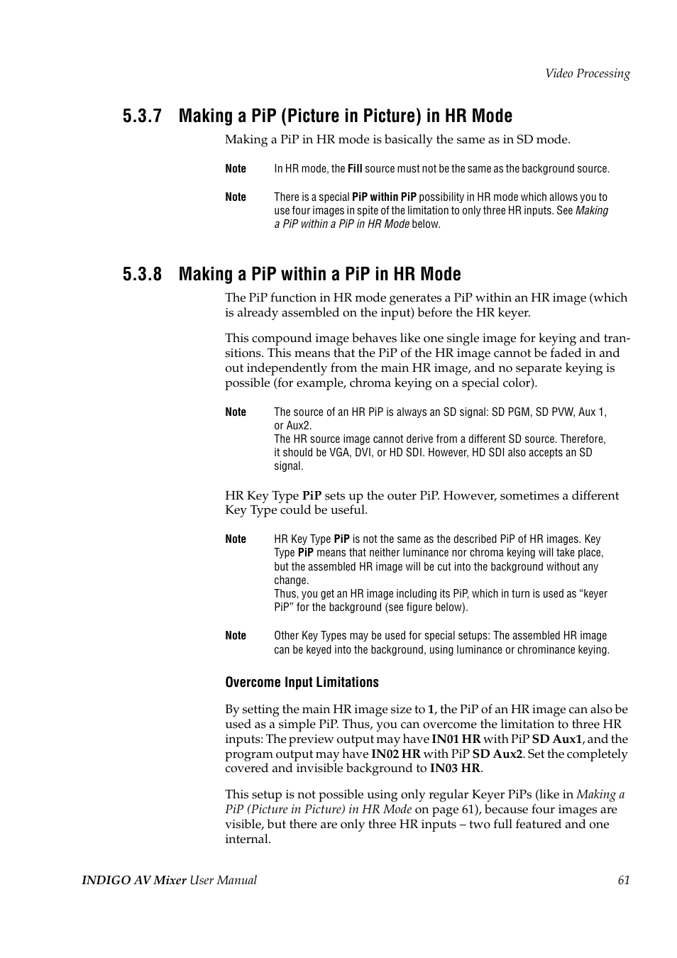 7 making a pip (picture in picture) in hr mode, 8 making a pip within a pip in hr mode, Making a pip (picture in picture) in hr mode | Making a pip within a pip in hr mode | Grass Valley Indigo AV Mixer v.1.2.2 User Manual | Page 61 / 174