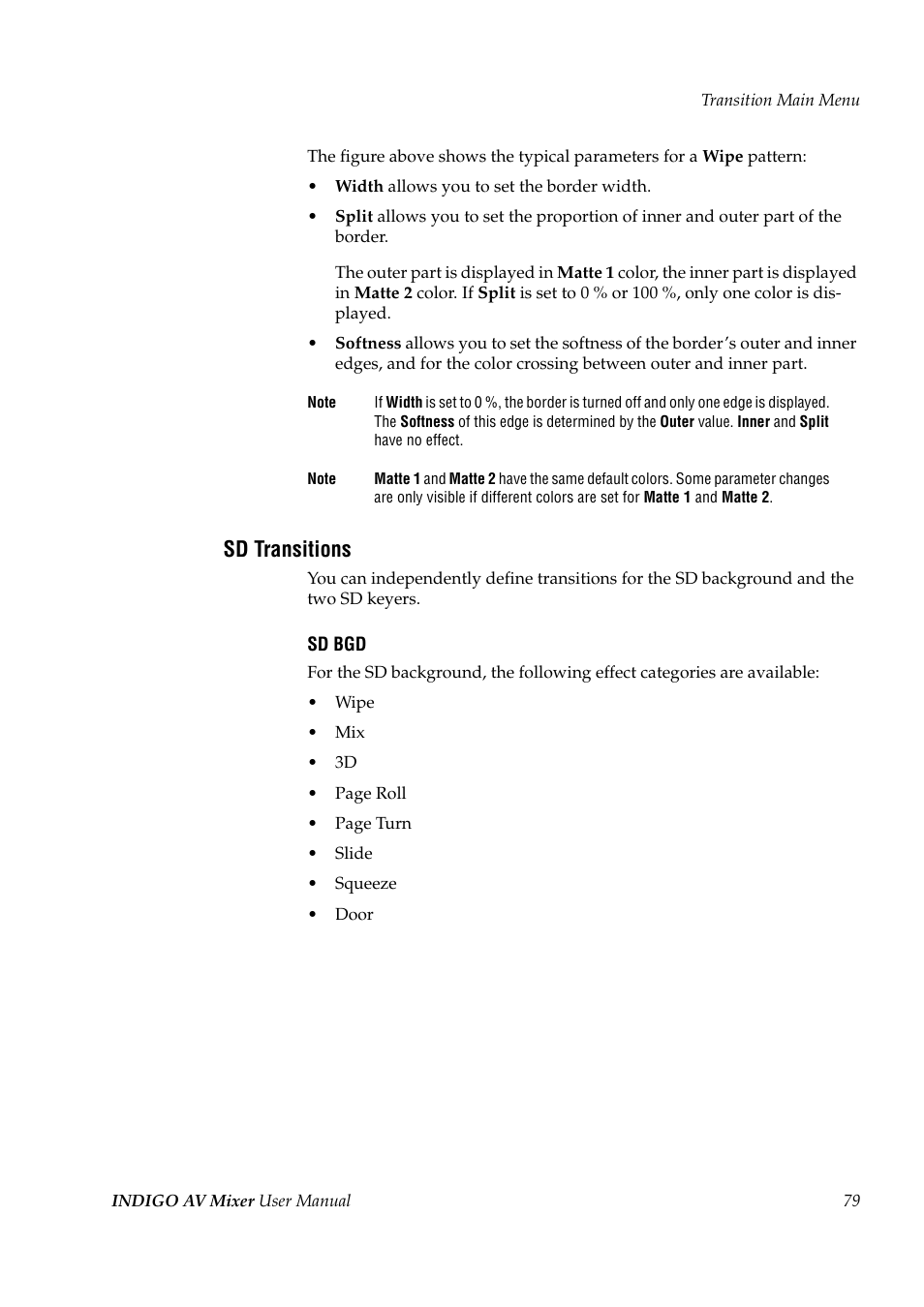 Sd transitions | Grass Valley Indigo AV Mixer v.1.2.2 User Manual | Page 79 / 174