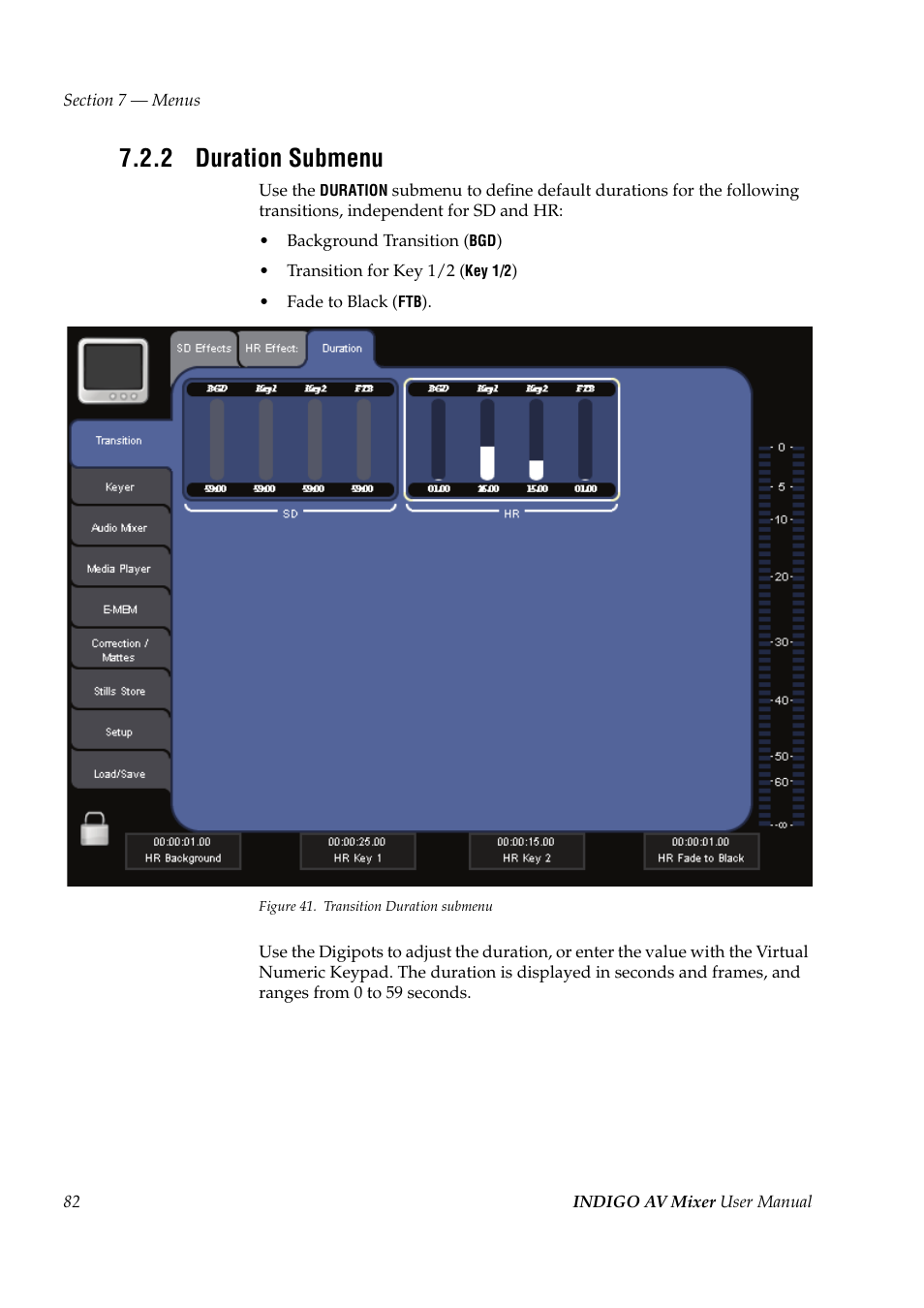 2 duration submenu, Duration submenu | Grass Valley Indigo AV Mixer v.1.2.2 User Manual | Page 82 / 174