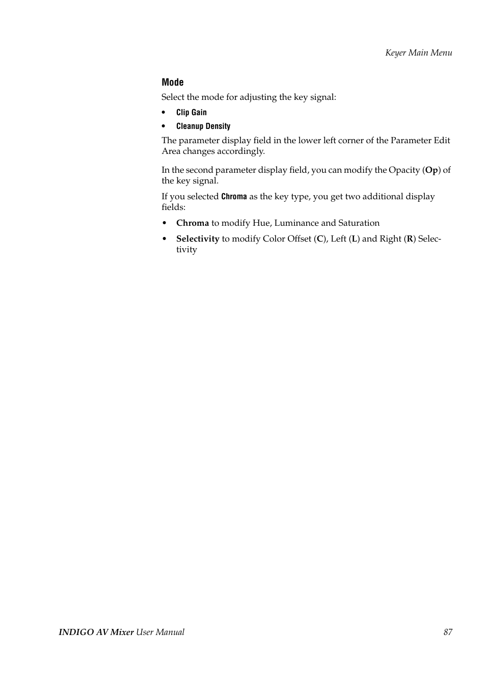 Grass Valley Indigo AV Mixer v.1.2.2 User Manual | Page 87 / 174