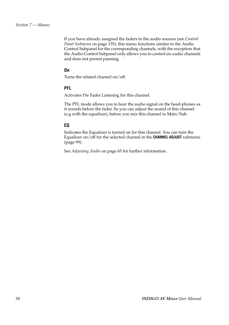Grass Valley Indigo AV Mixer v.1.2.2 User Manual | Page 98 / 174