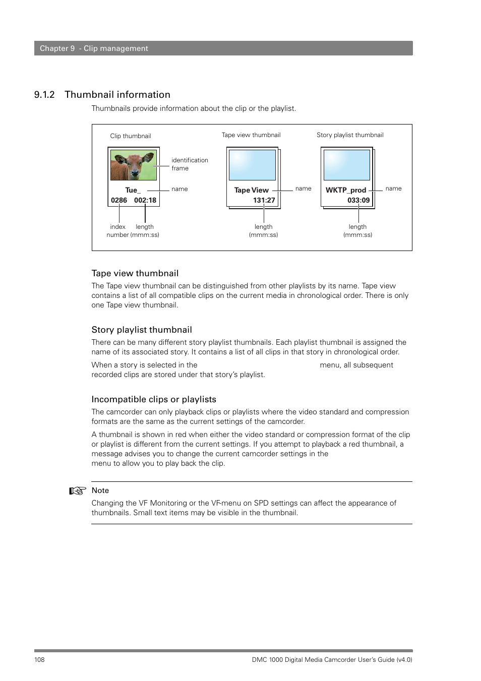 2 thumbnail information, Thumbnail information | Grass Valley DMC 1000 v.12.4 User Manual | Page 108 / 176