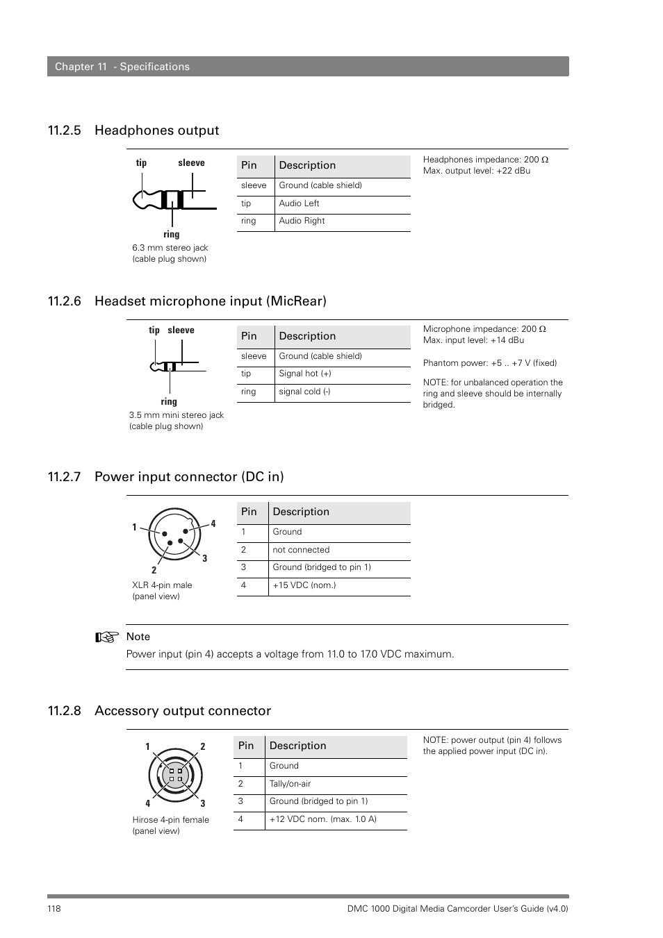 5 headphones output, 6 headset microphone input (micrear), 7 power input connector (dc in) | 8 accessory output connector | Grass Valley DMC 1000 v.12.4 User Manual | Page 118 / 176
