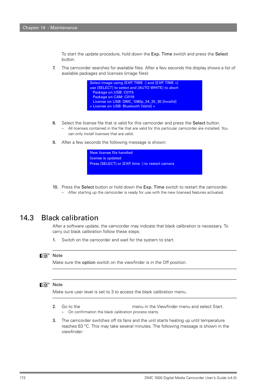 3 black calibration, Black calibration | Grass Valley DMC 1000 v.12.4 User Manual | Page 172 / 176