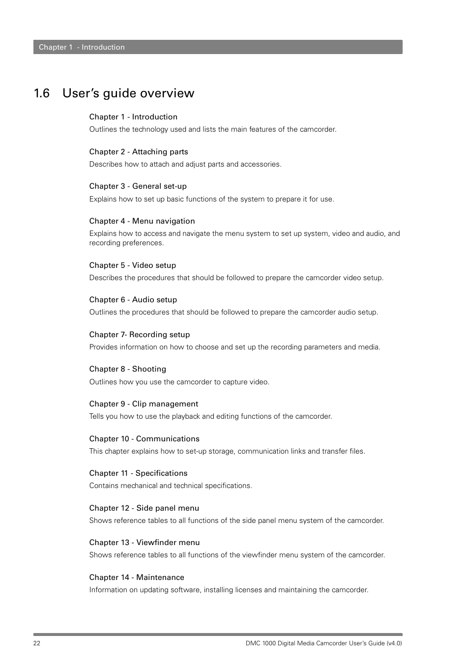 6 user’s guide overview, User’s guide overview | Grass Valley DMC 1000 v.12.4 User Manual | Page 22 / 176