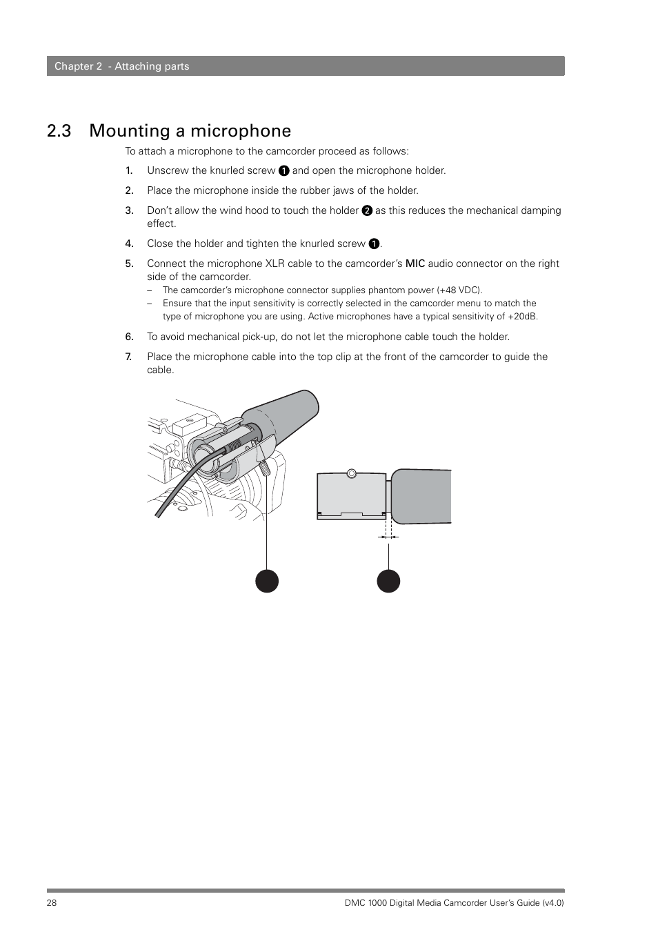 3 mounting a microphone, Mounting a microphone | Grass Valley DMC 1000 v.12.4 User Manual | Page 28 / 176