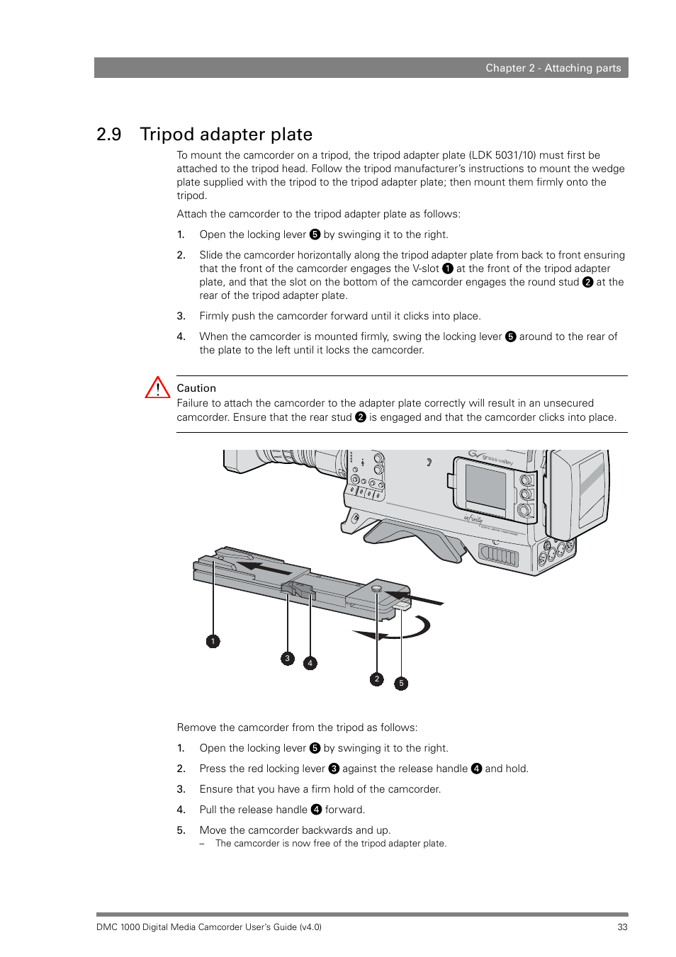 9 tripod adapter plate, Tripod adapter plate | Grass Valley DMC 1000 v.12.4 User Manual | Page 33 / 176