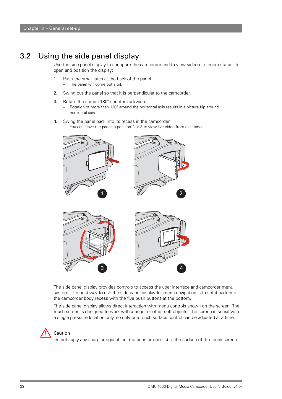 2 using the side panel display, Using the side panel display | Grass Valley DMC 1000 v.12.4 User Manual | Page 38 / 176