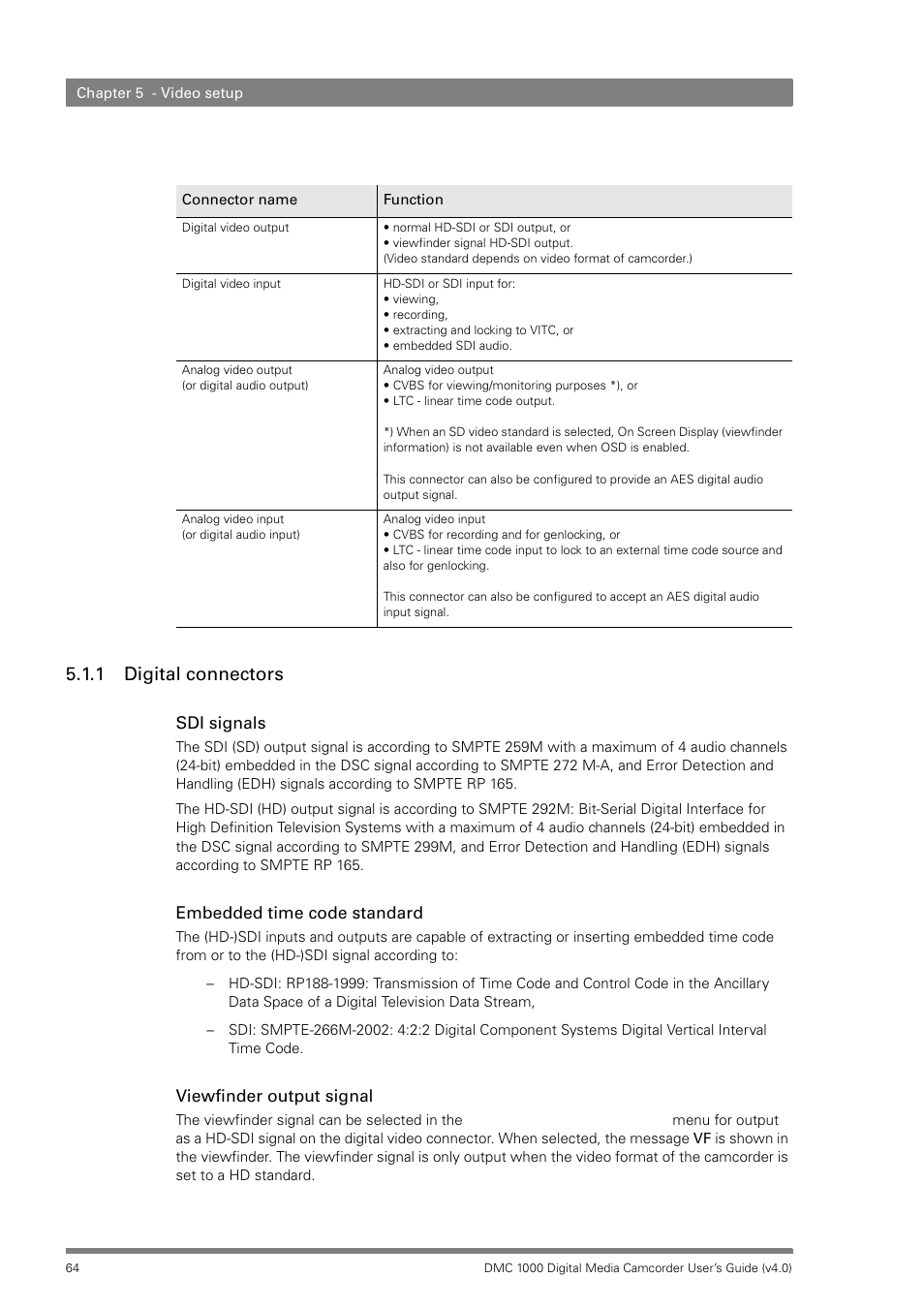 1 digital connectors, Digital connectors | Grass Valley DMC 1000 v.12.4 User Manual | Page 64 / 176