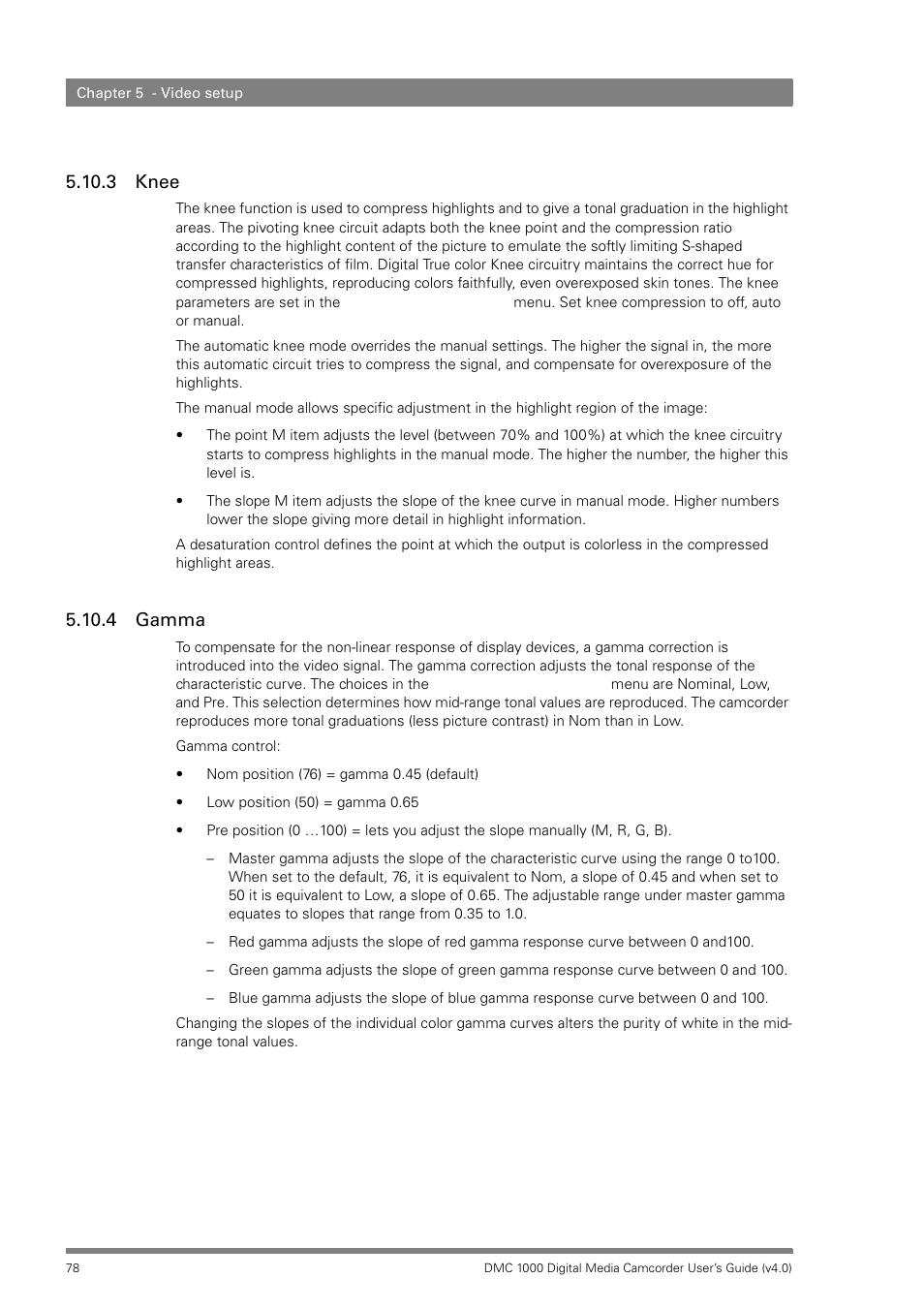 3 knee, 4 gamma, 3 knee 5.10.4 gamma | Grass Valley DMC 1000 v.12.4 User Manual | Page 78 / 176