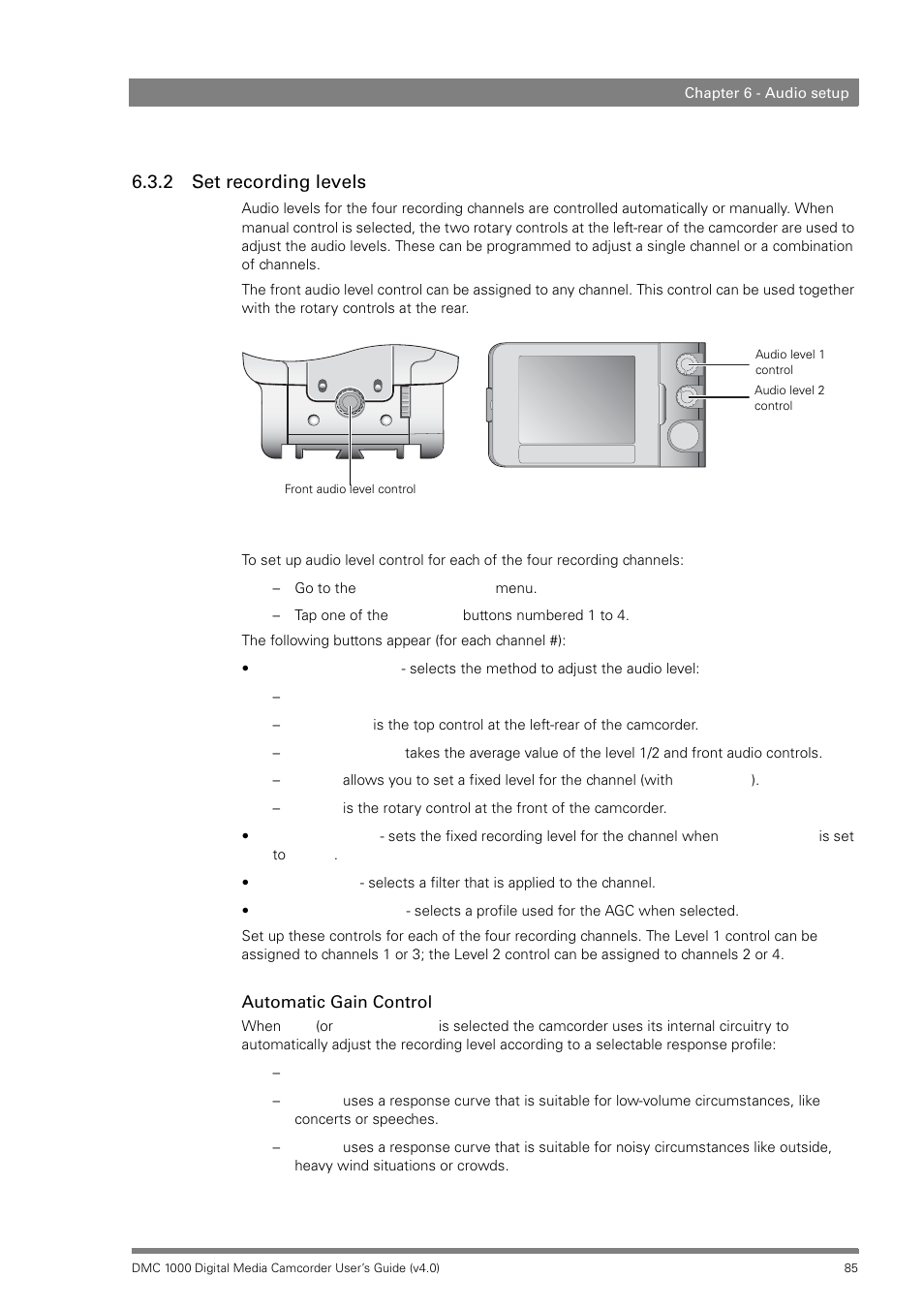 2 set recording levels, Set recording levels | Grass Valley DMC 1000 v.12.4 User Manual | Page 85 / 176