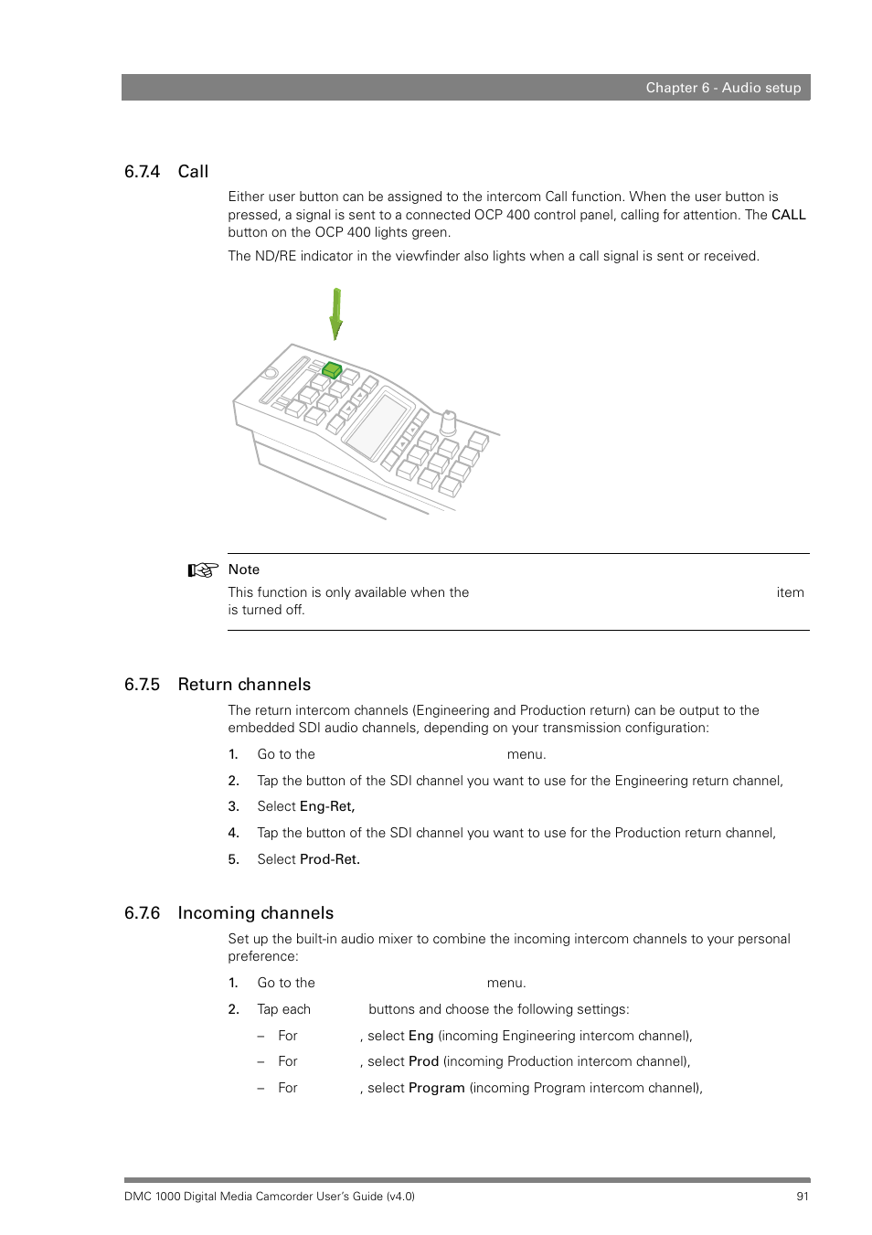 4 call, 5 return channels, 6 incoming channels | Call, Return channels, Incoming channels | Grass Valley DMC 1000 v.12.4 User Manual | Page 91 / 176