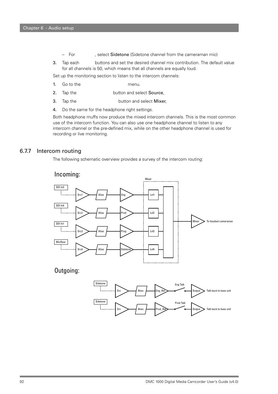 7 intercom routing, Intercom routing, Outgoing: incoming | Grass Valley DMC 1000 v.12.4 User Manual | Page 92 / 176