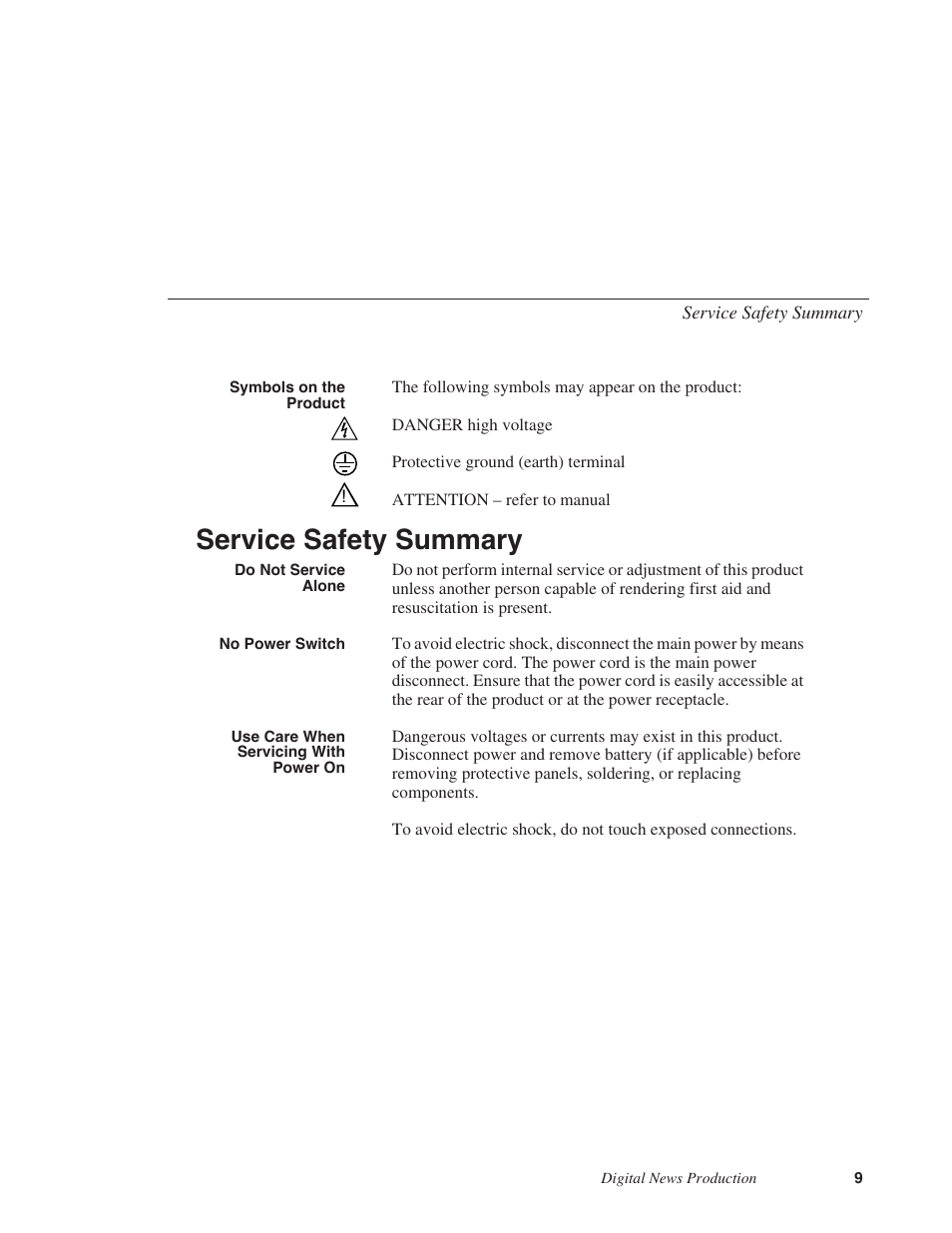 Service safety summary | Grass Valley IngestStation v.1.0 User Manual | Page 11 / 58