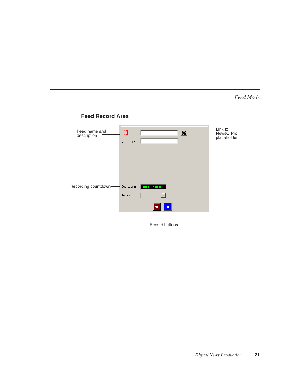 Feed record area, Clip record area | Grass Valley IngestStation v.1.0 User Manual | Page 23 / 58