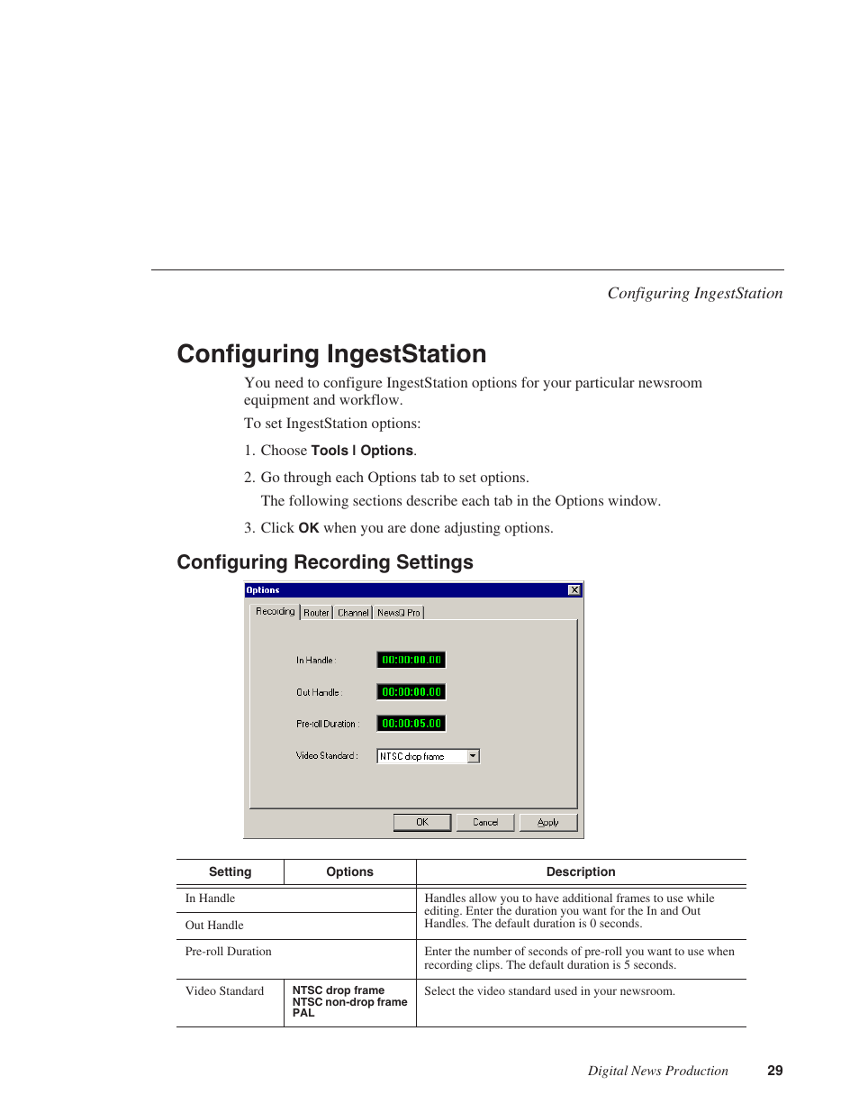 Configuring ingeststation, Configuring recording settings | Grass Valley IngestStation v.1.0 User Manual | Page 31 / 58