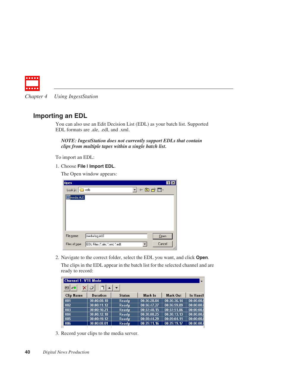 Importing an edl | Grass Valley IngestStation v.1.0 User Manual | Page 42 / 58