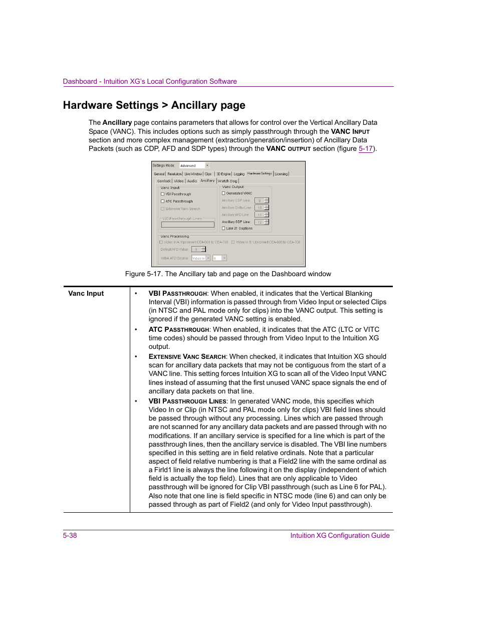 Hardware settings > ancillary page | Grass Valley Intuition XG v.5.0 User Manual | Page 101 / 111