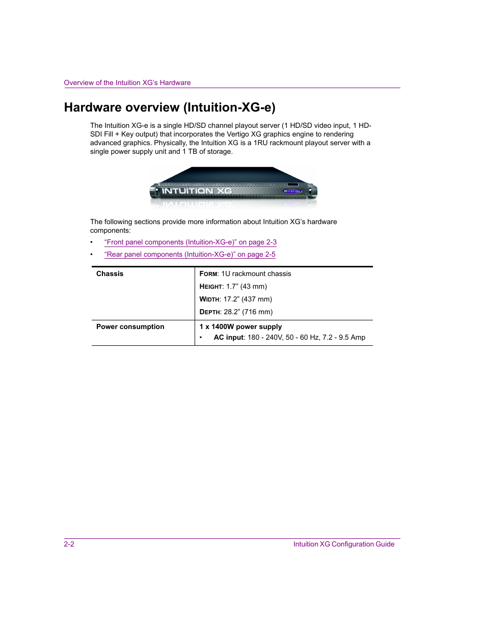 Hardware overview (intuition-xg-e), Hardware overview (intuition-xg-e) -2 | Grass Valley Intuition XG v.5.0 User Manual | Page 15 / 111