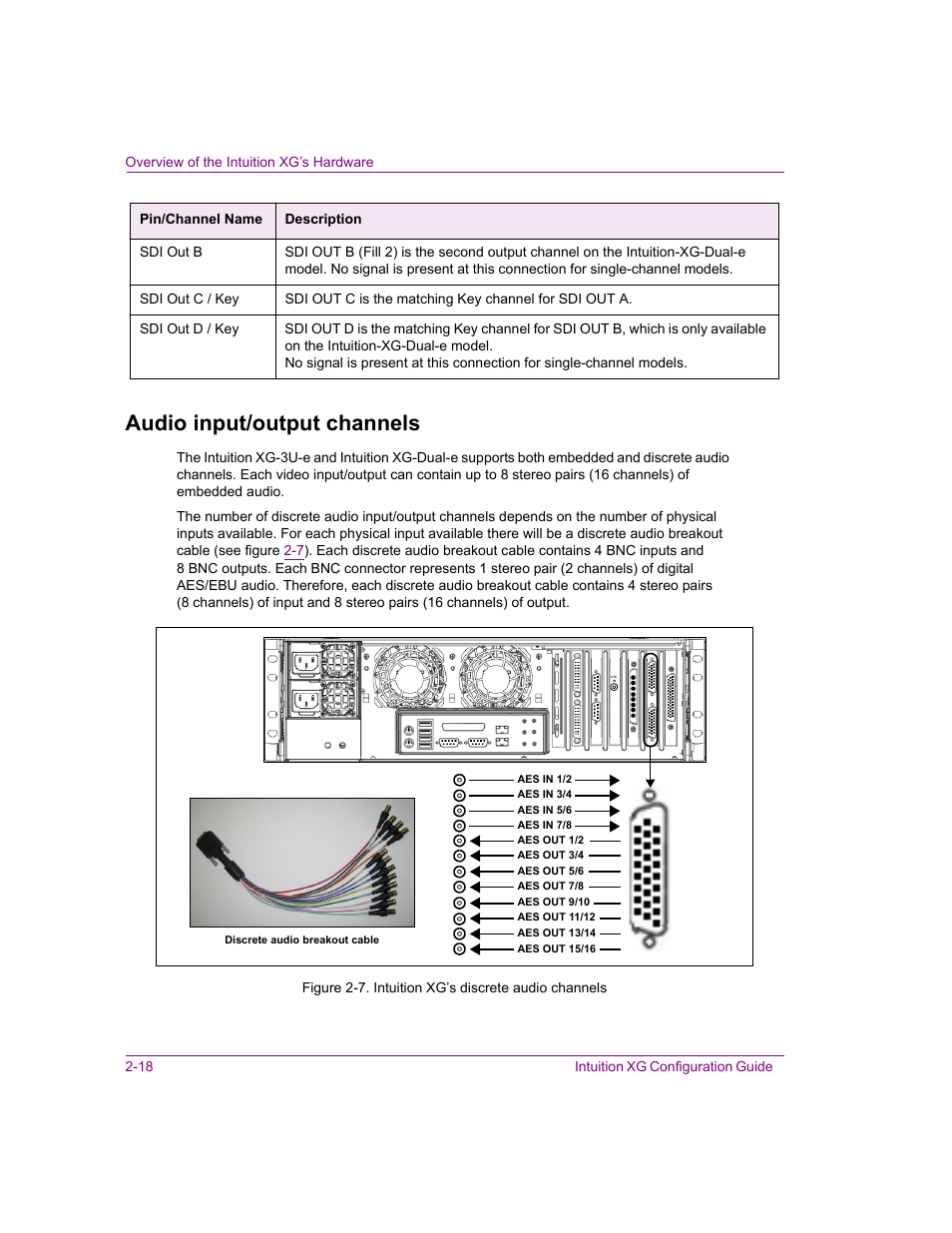 Audio input/output channels, Audio input/output channels -18, Audio | Grass Valley Intuition XG v.5.0 User Manual | Page 31 / 111