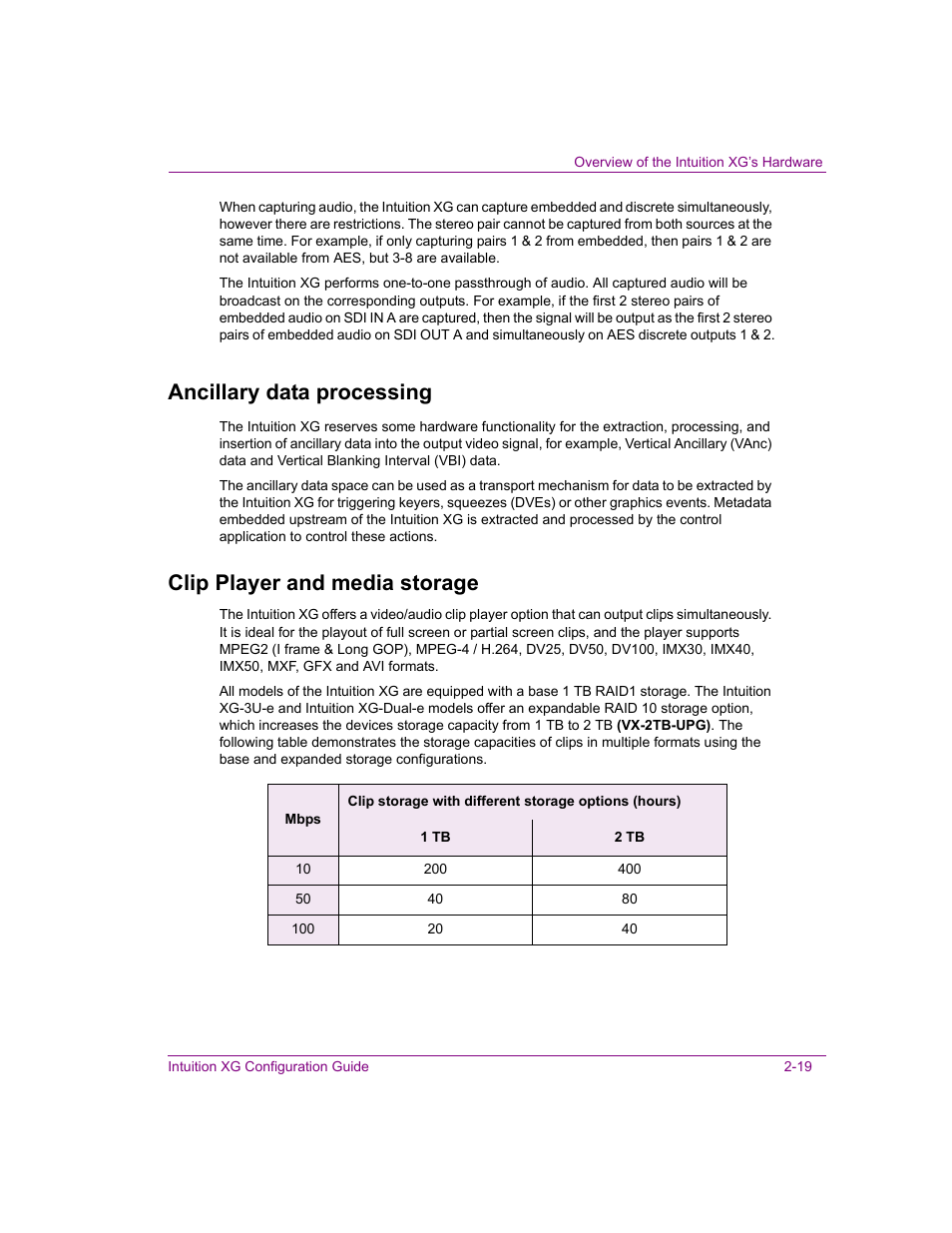 Ancillary data processing, Clip player and media storage, S. see | Clip player and media | Grass Valley Intuition XG v.5.0 User Manual | Page 32 / 111