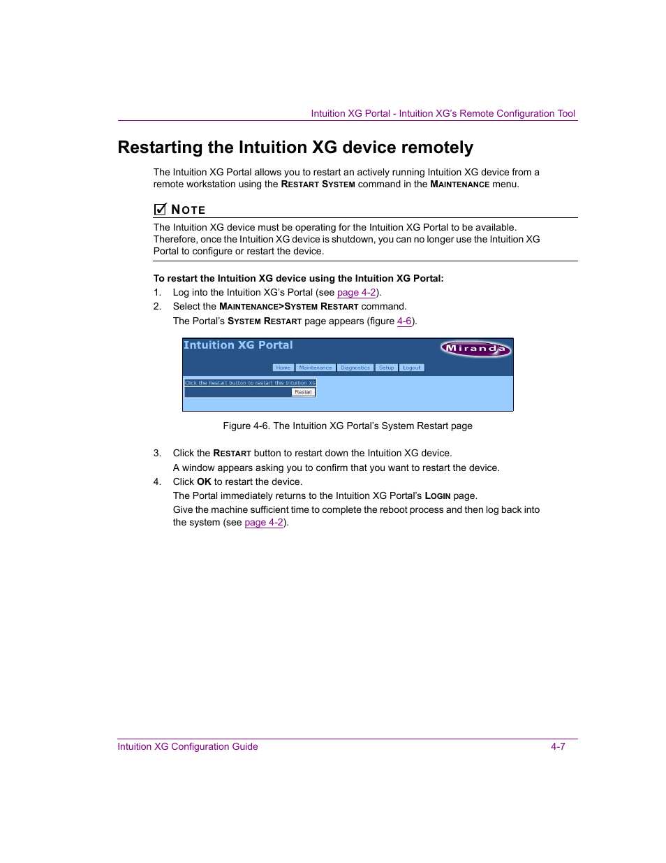 Restarting the intuition xg device remotely, Restarting the intuition xg device remotely -7 | Grass Valley Intuition XG v.5.0 User Manual | Page 56 / 111