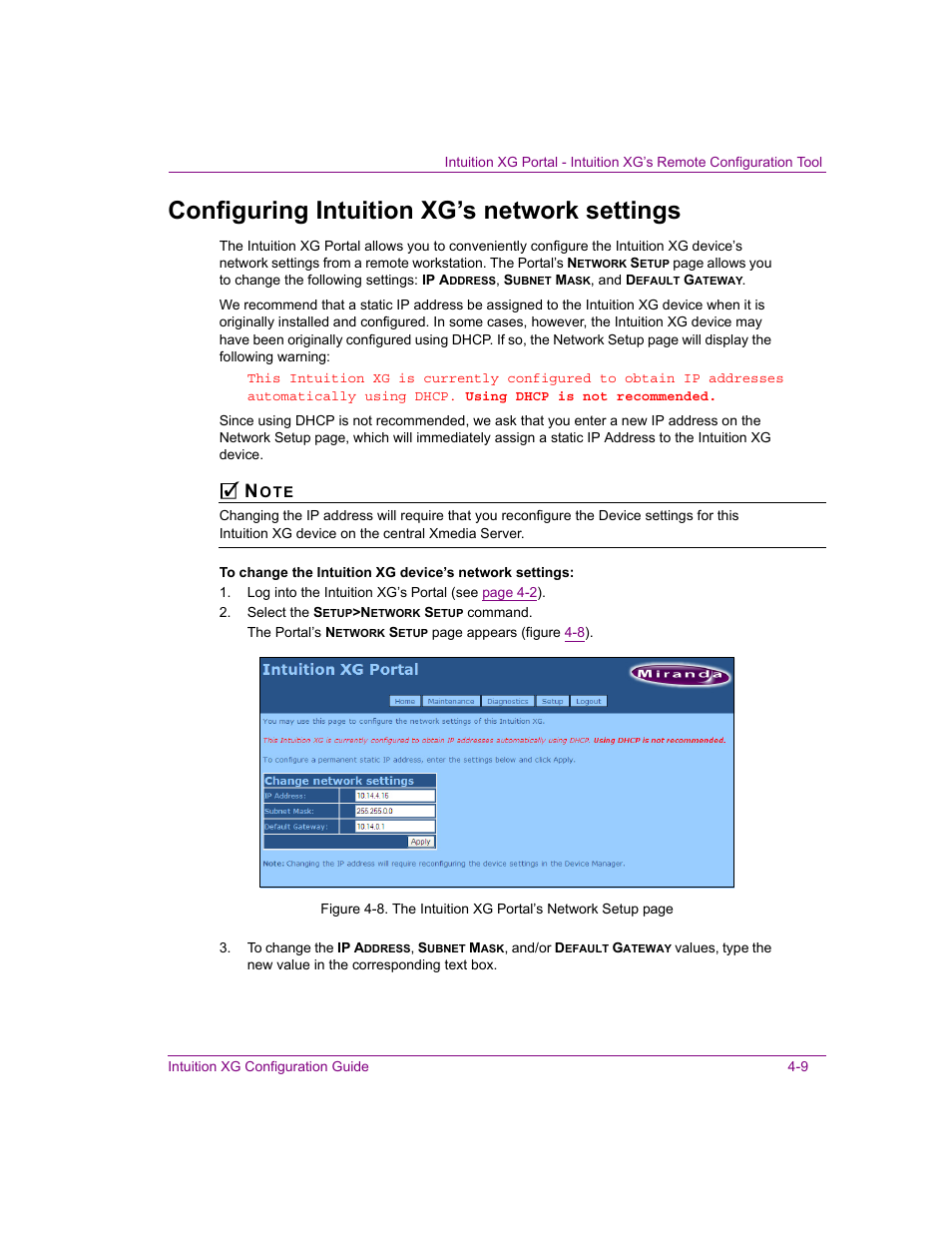 Configuring intuition xg’s network settings, Configuring intuition xg’s network settings -9 | Grass Valley Intuition XG v.5.0 User Manual | Page 58 / 111