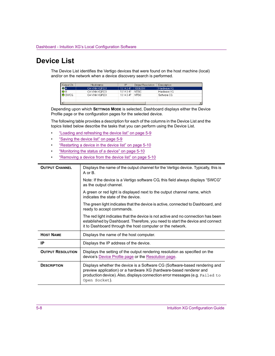 Device list, Device list -8, Using | Clears the, To se | Grass Valley Intuition XG v.5.0 User Manual | Page 71 / 111