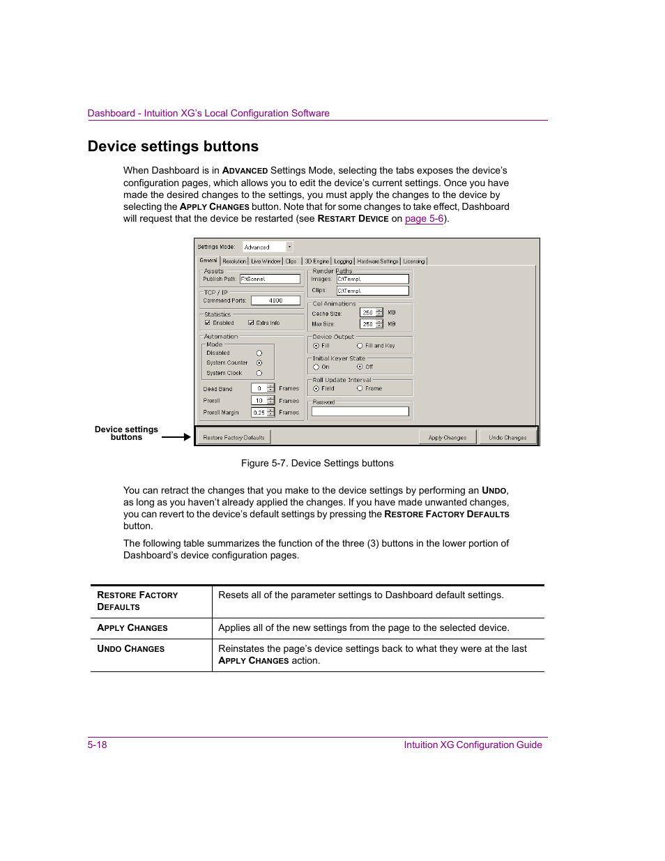 Device settings buttons, Device settings buttons -18, Device settings | Grass Valley Intuition XG v.5.0 User Manual | Page 81 / 111