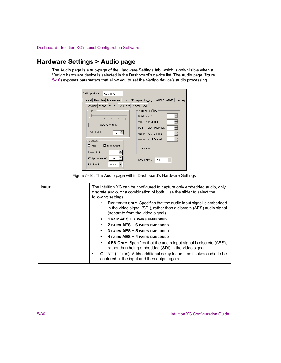 Hardware settings > audio page | Grass Valley Intuition XG v.5.0 User Manual | Page 99 / 111