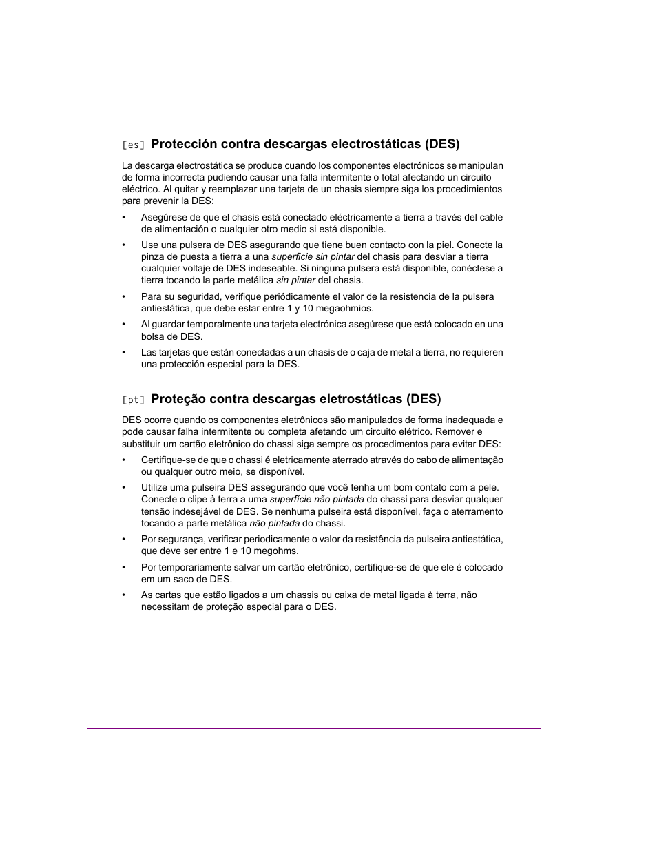 Protección contra descargas electrostáticas (des), Proteção contra descargas eletrostáticas (des) | Grass Valley Intuition XG Installation v.5.0 User Manual | Page 15 / 61