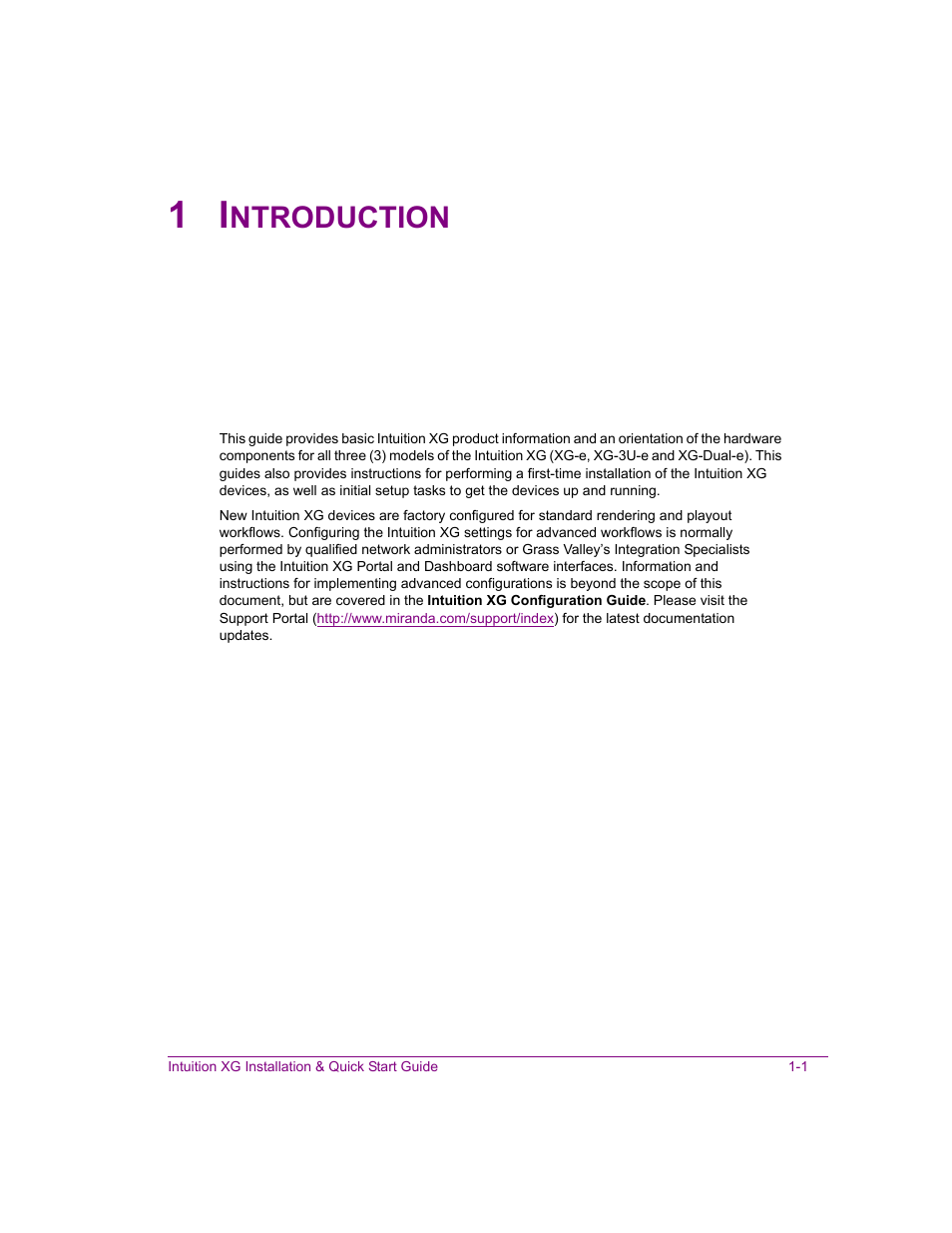1 introduction, Introduction -1, Ntroduction | Grass Valley Intuition XG Installation v.5.0 User Manual | Page 20 / 61